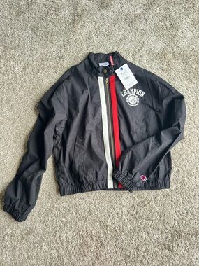 Champion Black Jacket with Red and White Accents. Size S